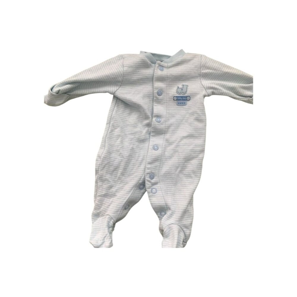 Carters Preemie Baby Boy Blue Striped Footed Sleeper With Snap Closure 100% Cott